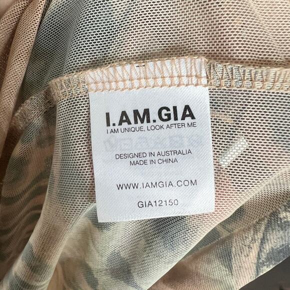 I Am Gia Izar Top Women's L Sheer Unlined Tan Butterfly Long Sleeves Raw Edges - Picture 6 of 7